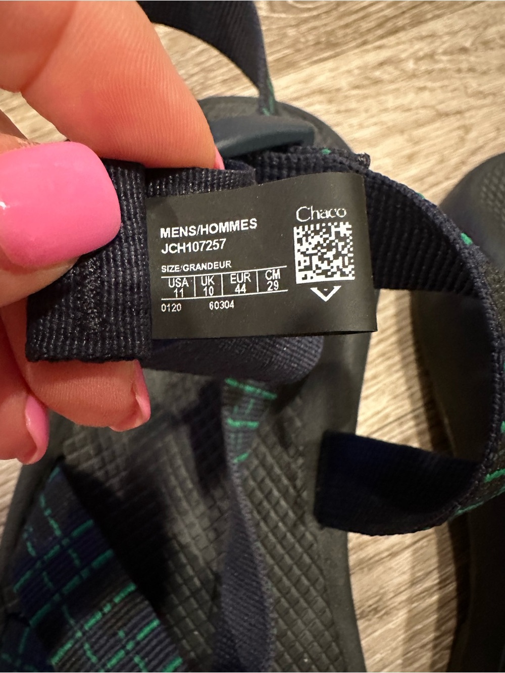 Chaco Black Sandals with Navy and Teal Plaid Straps - Picture 2 of 4